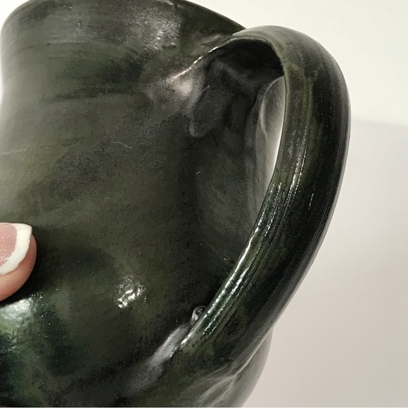 Vintage Artist Signed Red Clay Studio Art Pottery Coffee Cup Mug Green Matte - Picture 8 of 16